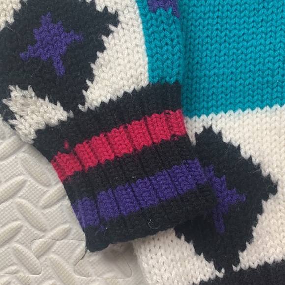 VINTAGE Awesome Pattern Sweater Purple Turquoise '80s Knit - Picture 4 of 6
